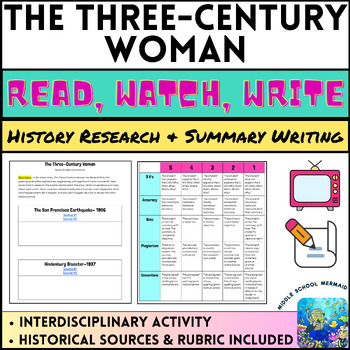 Preview of The Three-Century Woman- Read, Watch, Write History Research and Summary Writing