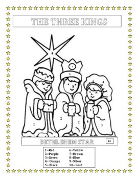Preview of The Three Kings- Color by Number -K-2- Distance Learning Option