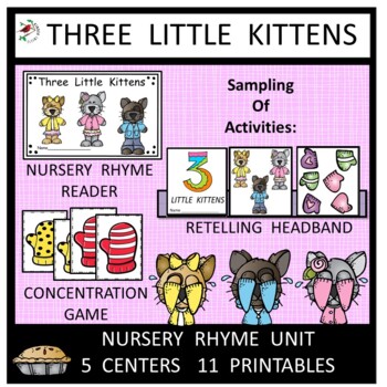 Preview of The Three Little Kittens Nursery Rhyme Literacy Centers for Emergent Readers