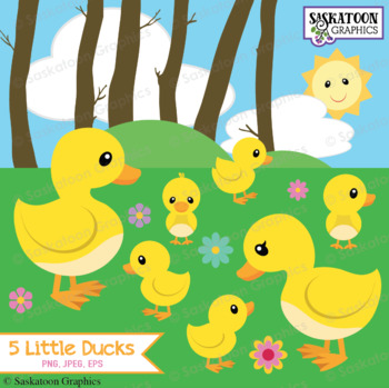 Preview of Five Little Ducks Clip Art - Story Book Nursery Rhymes by Saskatoon Graphics