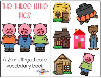 Preview of The Three Little Pigs Core Vocabulary Book - Bilingual