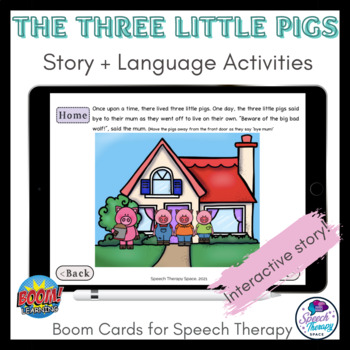 Preview of The Three Little Pigs INTERACTIVE Story & Language Activities, BOOM CARDS