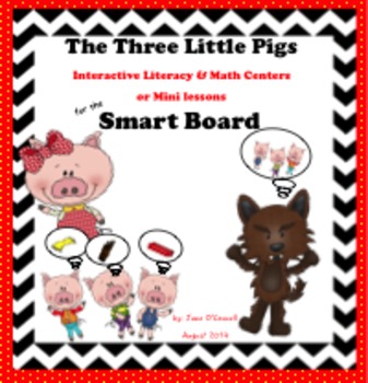 Preview of Three Little Pigs Literacy & Math Centers and Activites for the Smart Board