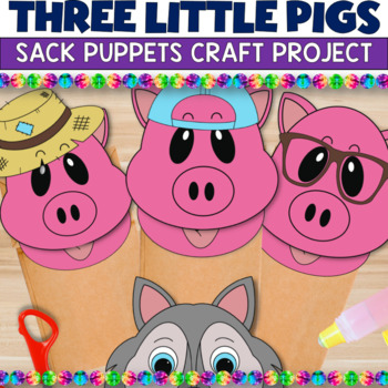 4 Pcs/set Three Little Pigs Finger Puppets Wooden Headed Baby Educational Toy `. 