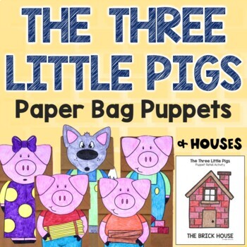 Preview of The Three Little Pigs | Paper Bag Puppets | Story Retell Craft Activity