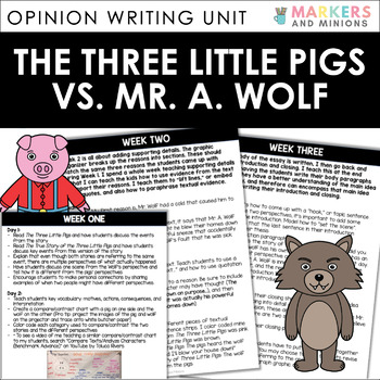 Preview of The Three Little Pigs vs. Mr. A. Wolf (Three-Week Opinion Writing Unit)