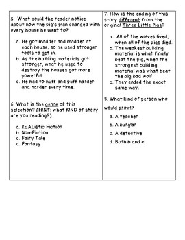 The Three Little Wolves and the Big Bad Pig Reading Comprehension Quiz