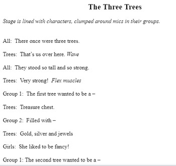 Preview of The Three Trees Readers' Theatre Christian Christmas Script