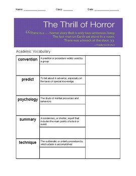 Preview of The Thrill of Horror Introductory Lesson