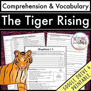 Preview of The Tiger Rising | Comprehension and Vocabulary by chapter