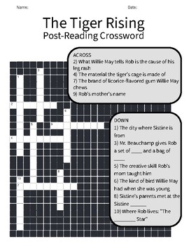 The Tiger Rising Crossword Puzzle by EMME Language Program TPT