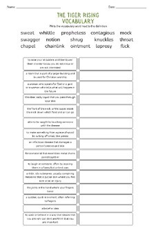 Preview of The Tiger Rising - Vocabulary Match-up