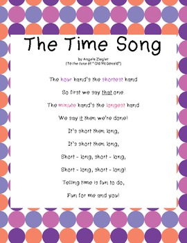 The Time Song by Angela Ziegler | Teachers Pay Teachers