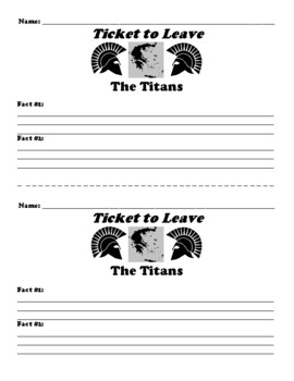 The Titans Ticket to Leave Worksheet by Northeast Education