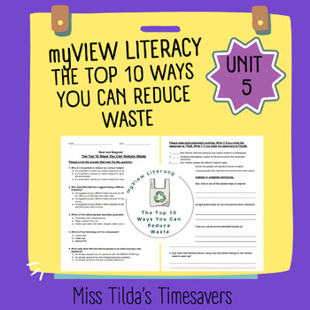 Preview of The Top 10 Ways You Can Reduce Waste - Read and Respond myView Literacy 4