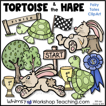 Preview of The Tortoise & The Hare Fairy Tale Clip Art Images Color Black White