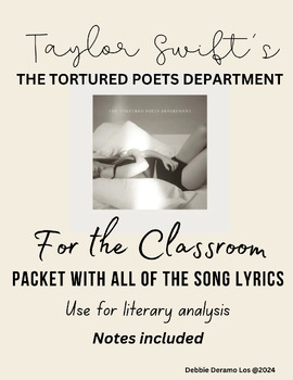 Preview of The Tortured Poets Department: Full Lyrics, Taylor Swift, packet for analysis