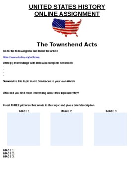 NEW American History Educational Classroom POSTER The Townshend Act 1767