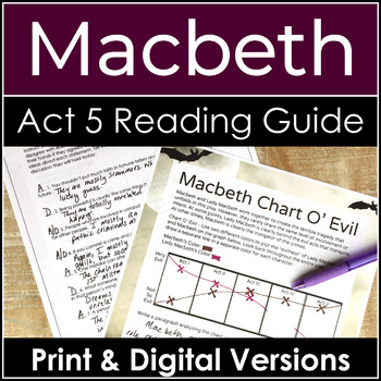 Preview of The Tragedy of Macbeth Act 5 Reading Guide With Questions and Activities