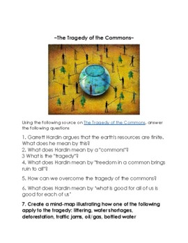 The Tragedy of the Commons Worksheet by The Learning Lab by Geoff