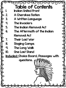 The Trail of Tears Reading Comprehension Passages and Choice Board
