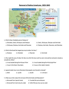 Preview of The Trail of Tears and Indian Removal Act Map and Questions (sub plans/no prep)