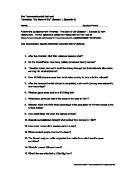 Preview of The Transcontinental Railroad - America:  The Story of Us - Viewer Worksheet