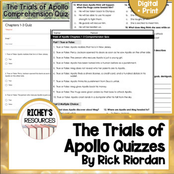 Preview of The Trials of Apollo: The Hidden Oracle Chapter Quizzes Digital and Print