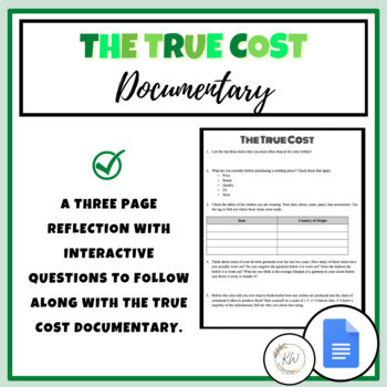 Preview of The True Cost Movie Worksheet