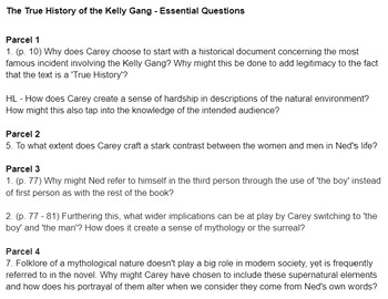 Preview of The True History of the Kelly Gang by Peter Carey Essential Questions