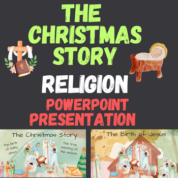 Preview of Kinder, Grade 1 & 2 Christmas Story Powerpoint Nativity Religion  Jesus Holidays