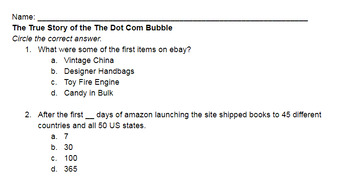 Preview of Video Worksheet: The True Story of the Internet: The Dot Com Bubble