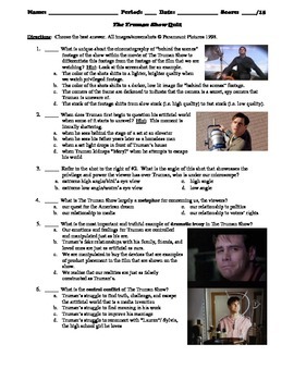 Preview of The Truman Show Film (1998) 15-Question Multiple Choice Quiz