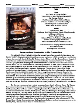 Preview of The Truman Show Film (1998) Study Guide Movie Packet