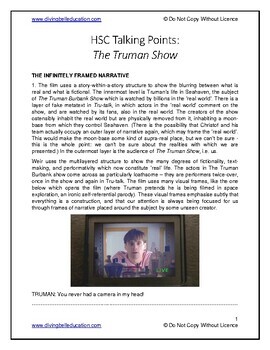 Preview of HSC Standard The Truman Show Talking Points AND Sample essay