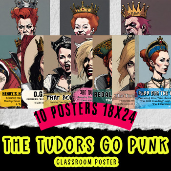 Preview of The Tudors Go Punk Classroom Poster Set European History Decor