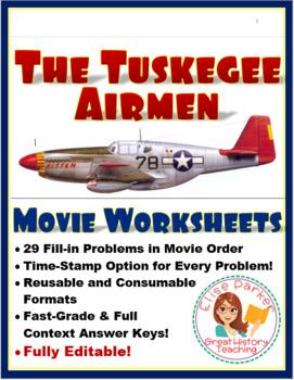 Preview of The Tuskegee Airmen Movie Worksheets: Cloze Worksheets