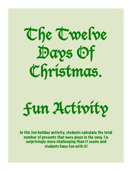 Preview of The Twelve Days Of Christmas Activity