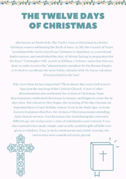 Preview of The Twelve Days of Christmas Information Sheet