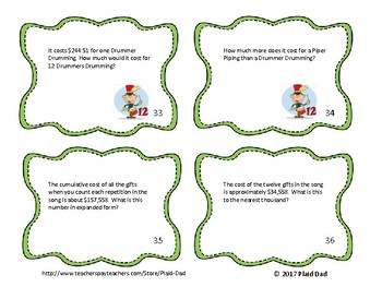 The Twelve Days Of Christmas Math Word Problem Task Cards By Plaid Dad