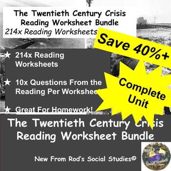 Preview of The Twentieth Century Crisis Unit Reading Worksheet Bundle **Editable*