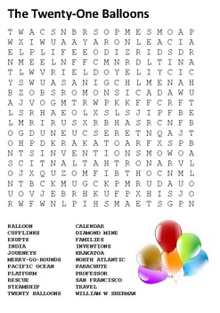 The Twenty-One Balloons Word Search by Steven's Social Studies | TPT