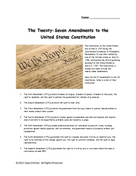 Preview of The Twenty-Seven Amendments to the United States Constitution