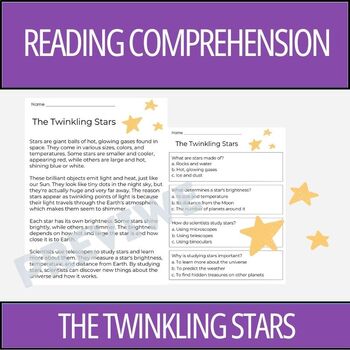 Preview of The Twinkling Stars - Reading Comprehension Activity | 2nd Grade & 3rd Grade