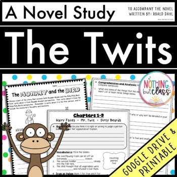 Preview of The Twits Novel Study Unit | Comprehension Questions with Activities and Tests