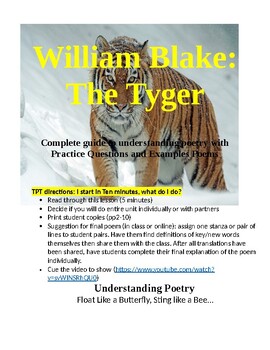 Preview of The Tyger: Complete Guide to Understand Poetry - Distance/In-Class Gr 9-11