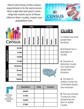 Preview of The U.S. Census - Critical Thinking Grid Logic Puzzle w/ Zentangle to Color