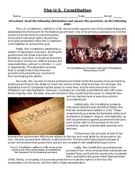 Preview of The U.S. Constitution: Informational Text, Images, and Assessment