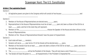 Preview of The U.S. Constitution, Scavenger Hunt