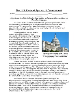 Preview of The U.S. Federal System of Government: Informational Text, Images, & Assessment